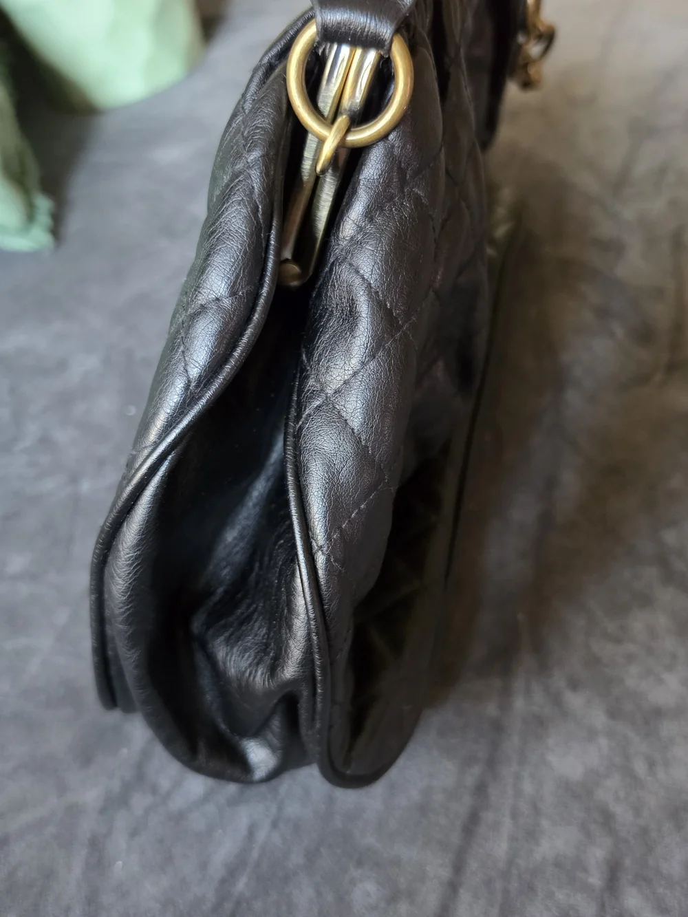 New York & Company Black Quilted Frame-Top Satchel with Chain Strap